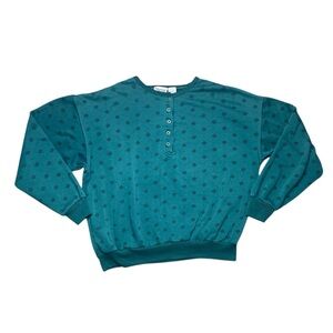 Vintage Trend Basics 80s-90s green snowflake quarter button crewneck sweater L
